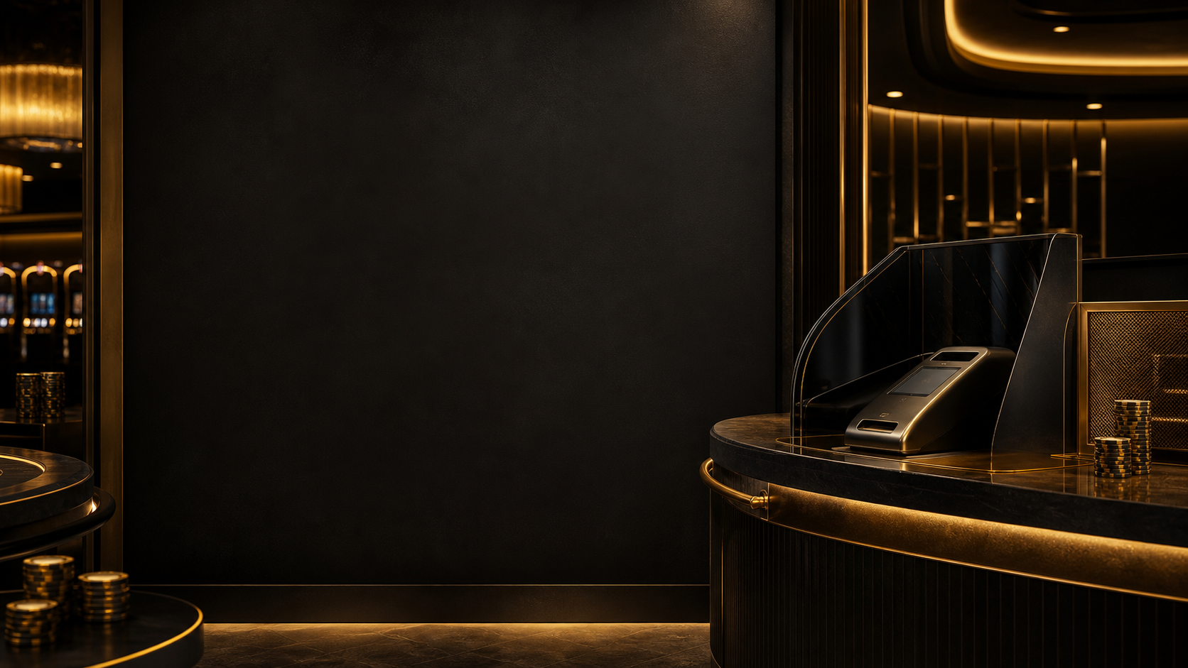 Goldwin casino cashier in gold lighting